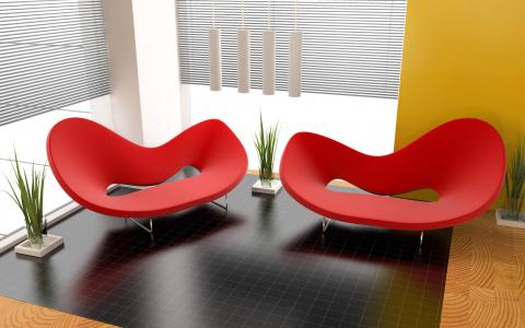 红色现代椅子壁纸