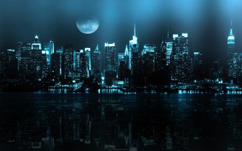 幻想夜城市景观