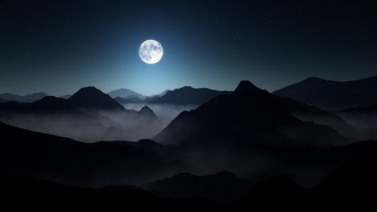 黑暗的山脉壁纸满月